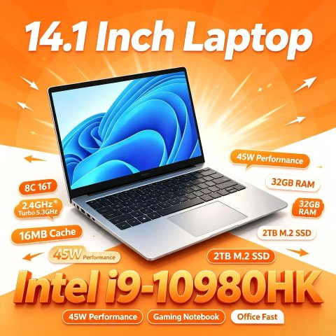 لابتوب برو بمعالج إنتل كور i9 10980HK بشاشة 14.1 بوصة، 8 أنوية و16 خيط معالجة، سرعة تتراوح بين 2.4 إلى 5.3 جيجاهرتز، ذاكرة مخبأة 16 ميجابايت، استهلاك طاقة 45 واط، ذاكرة عشوائية 32 جيجابايت، تخزين 2 تيرابايت SSD من نوع M.2، مثالي للاستخدام المكتبي والألعاب، أداء سريع وجهاز جديد