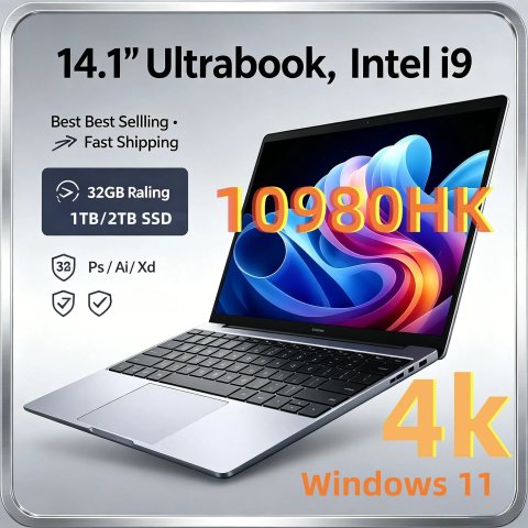 كمبيوتر محمول بشاشة 14.1 بوصة، معالج إنتل كور i9-10980HK، 16 جيجابايت رام، حتى 2 تيرابايت تخزين SSD، ويندوز 11 برو، مناسب للألعاب والعمل المكتبي